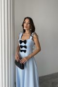 Bebe Mavi Fiyonk Garnili Dantelli Elbise resmi